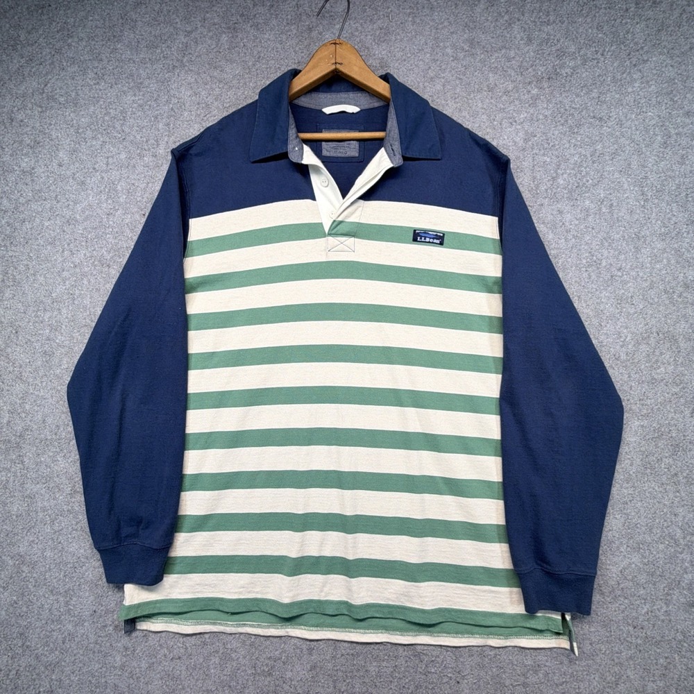 Vintage LL Bean Rugby Shirt Men's XL Striped Heavy Cotton Y2K